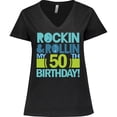 thumbnail image 3 of Inktastic 50th Birthday Rock N Roll Women's Plus Size V-Neck T-Shirt, 3 of 5