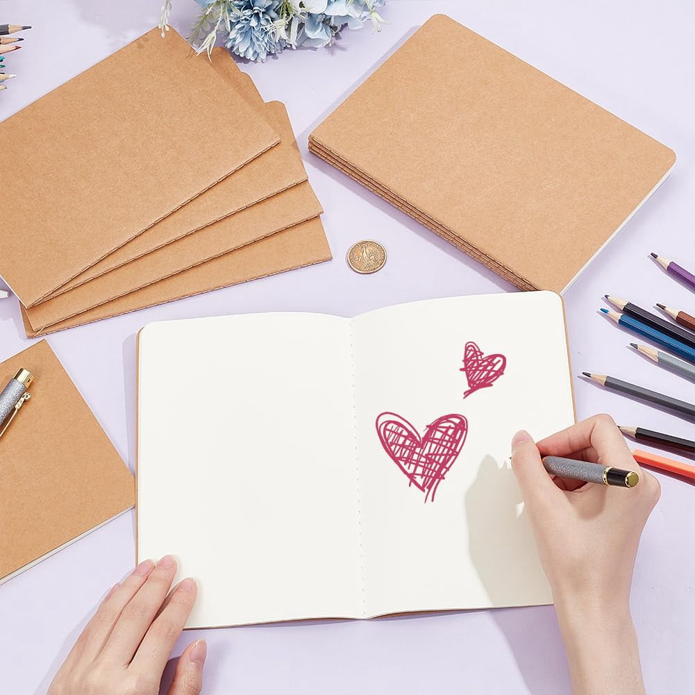 10 Pcs Notebook Journals for Travelers 30 Pages Burlywood Blank Writing Diary Subject Notebooks Thick Kraft Paper Notebook Travel Journal Set Office Planner 5.5x8.3inch A5 Size 10pcs