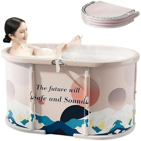 Ice Bath Tub No Installation 39" Oval Portable Bathtub for Shower Stall, Foldable Hot Cold Plunge Tub for Adults, Folding Large Baths at Home Outdoor Indoor (Blue, 39.3"××22.8"×20.8")$$