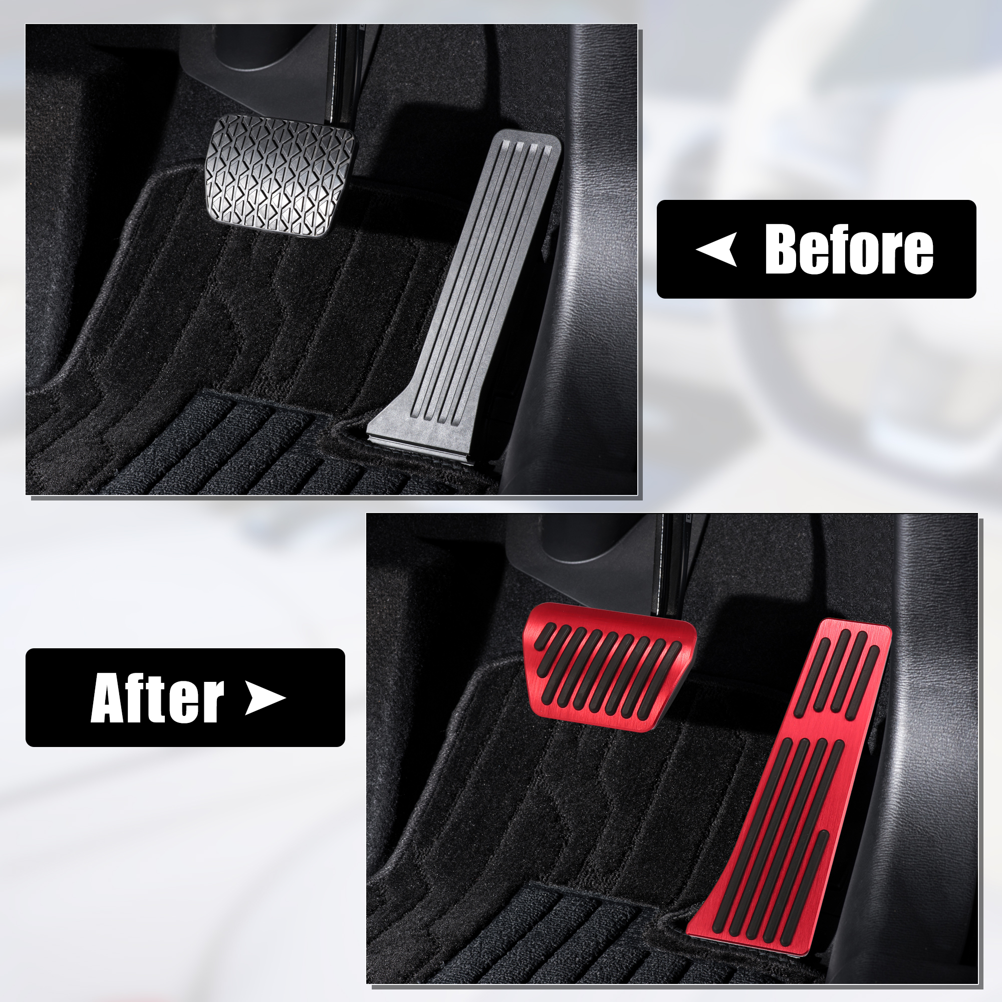 Unique Bargains Red Brake and Gas Pedal Covers Kit No Drilling Aluminum Alloy Pads for BMW