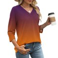 thumbnail image 3 of Womens Fall Clothes, 3/4 Sleeve Shirts for Women Fashion Loose Fit Ombre Tie Dye V Neck T-Shirts, 3 of 6