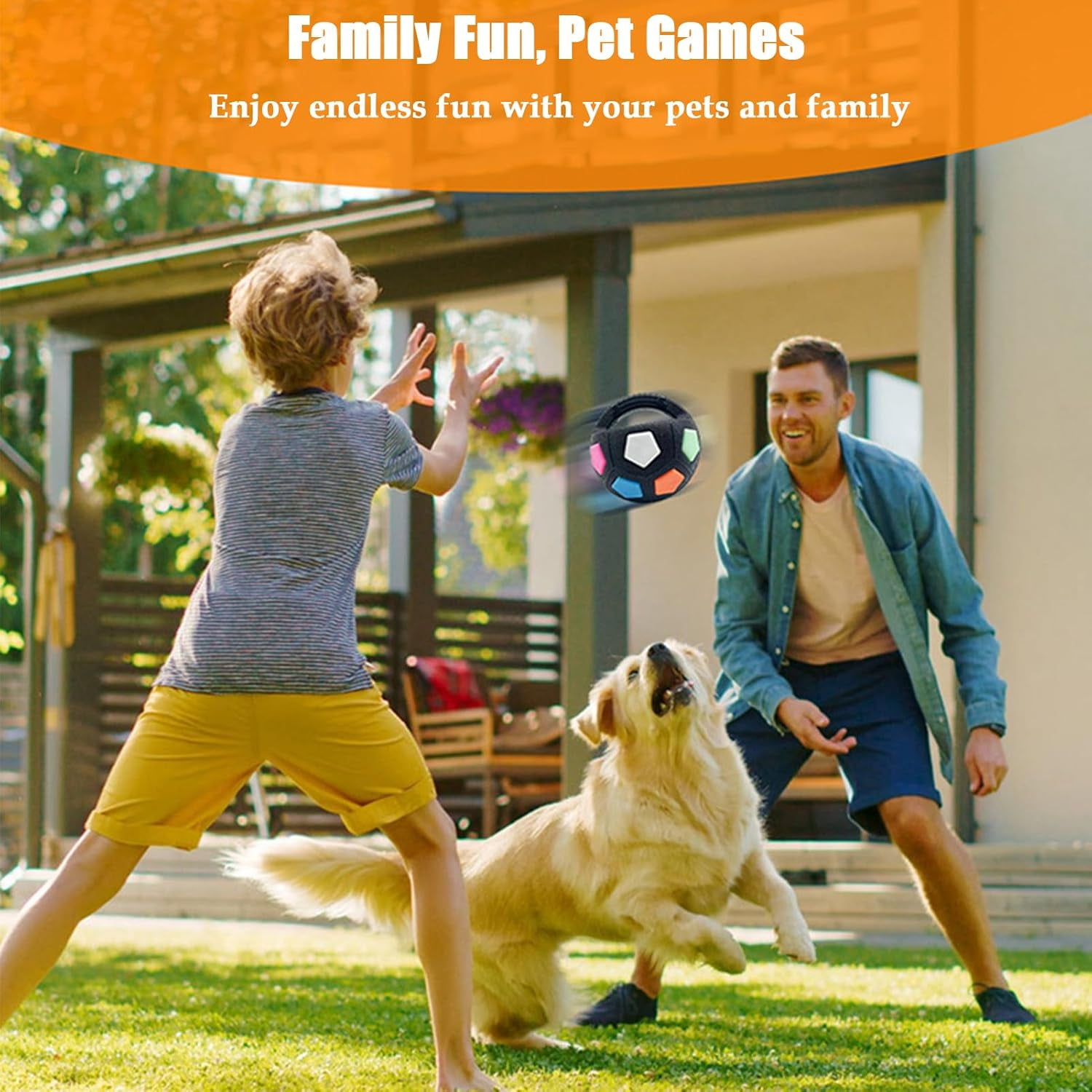 Dog Calming Ball with Handle, Interactive Chew Toy with Squeaking Sound for Anxiety Relief, Durable Rubber Fetch Toy