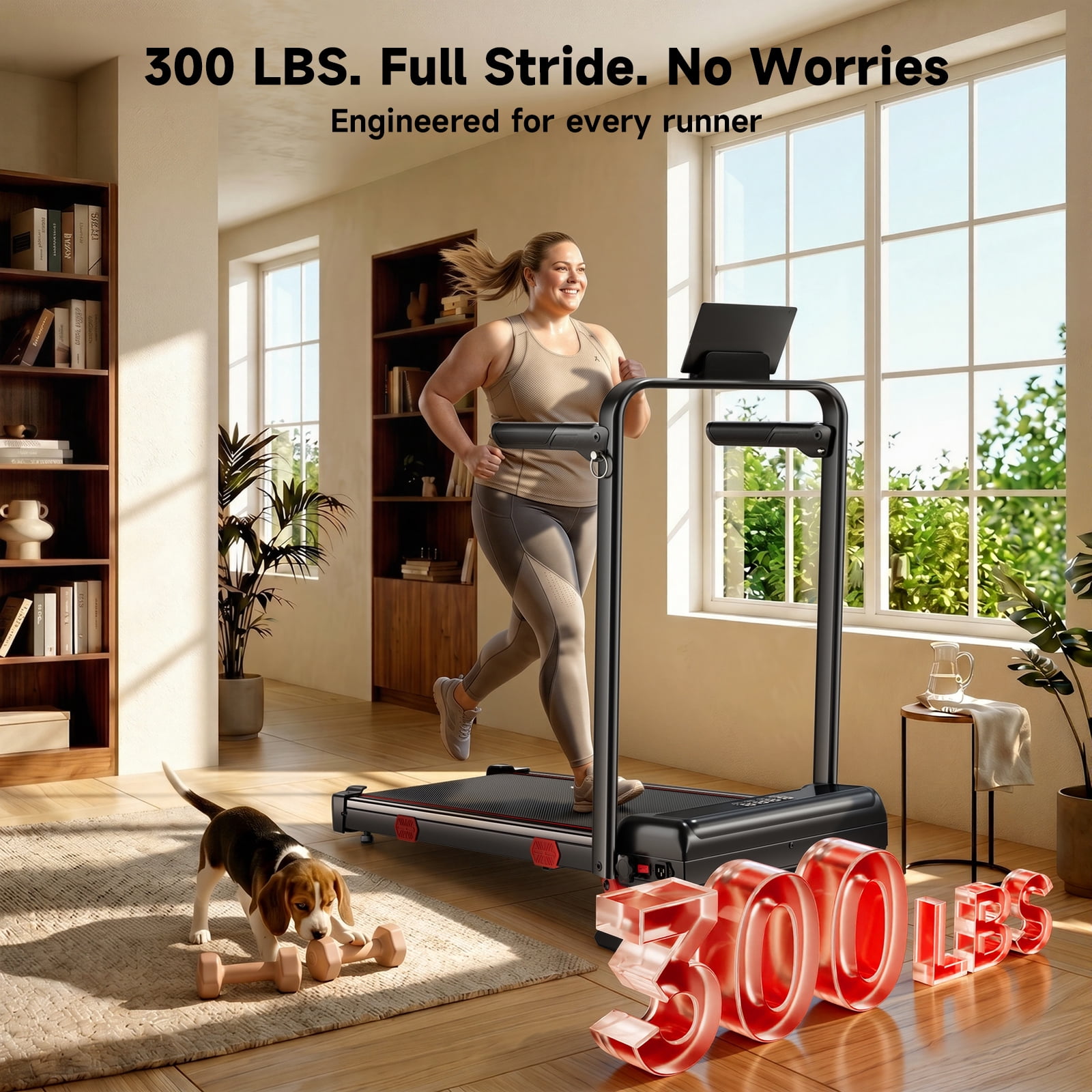RHYTHM FUN Walking Pad with Incline for Home, Foldable Treadmill with Adjustable Handle, 300 lbs Capacity, LED Display, No Installation