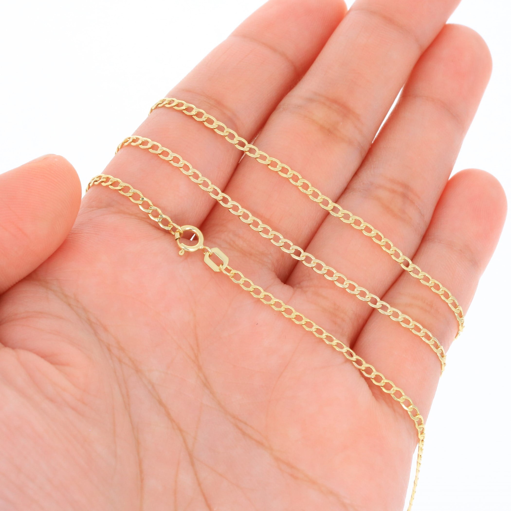 Nuragold 10k Real Yellow Gold Cuban Curb Link 2mm Chain Necklace (16"-24") Italian Jewelry for Men & Women