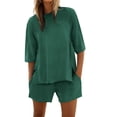 thumbnail image 1 of Conjunto de pantalones cortos y camiseta de manga media para mujer: conjunto de dos piezas oversize con cuello redondo para entrenar en verano, 1 of 4
