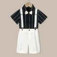thumbnail image 2 of Kids Boys Summer British Style Short Sleeved Shirt Suspenders Shorts Bow Tie 4PC Children Performance Suit Baby Winter Bodysuit Boy Two Piece Outfit, 2 of 4