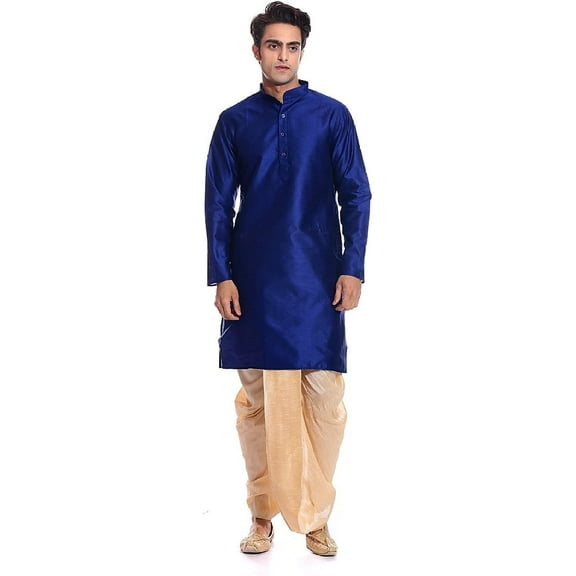 Royal Men's Silk Blend Dhoti Kurta Set (ROYAL_04_Blue_Medium)