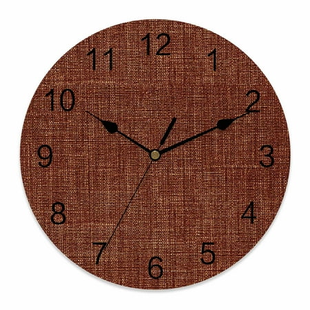Wall Clock Brown Linen Texture Clocks PVC Silent Non-Ticking Battery Operated Decorative Vintage Solid Color Round Clock for Home Living Room Kitchen Bedroom Office School Wall Decor 10 Inch