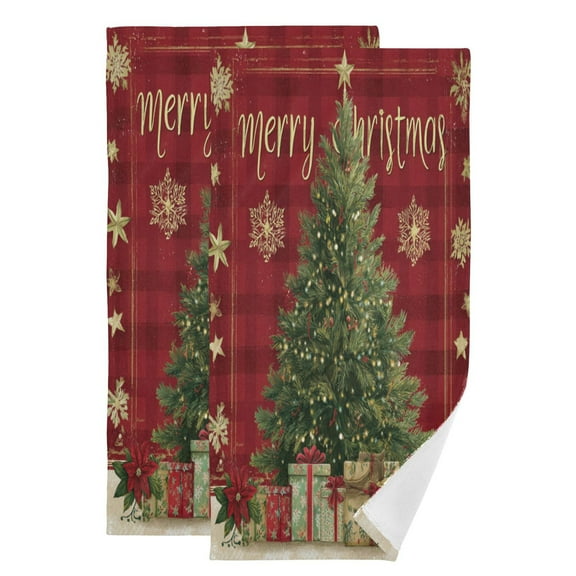 Qxltty Christmas Tree Face Towel Set of 2 Polyester Cotton Soft Bath Towels for Bathroom Kitchen Hotel Spa 28.3x14.4in