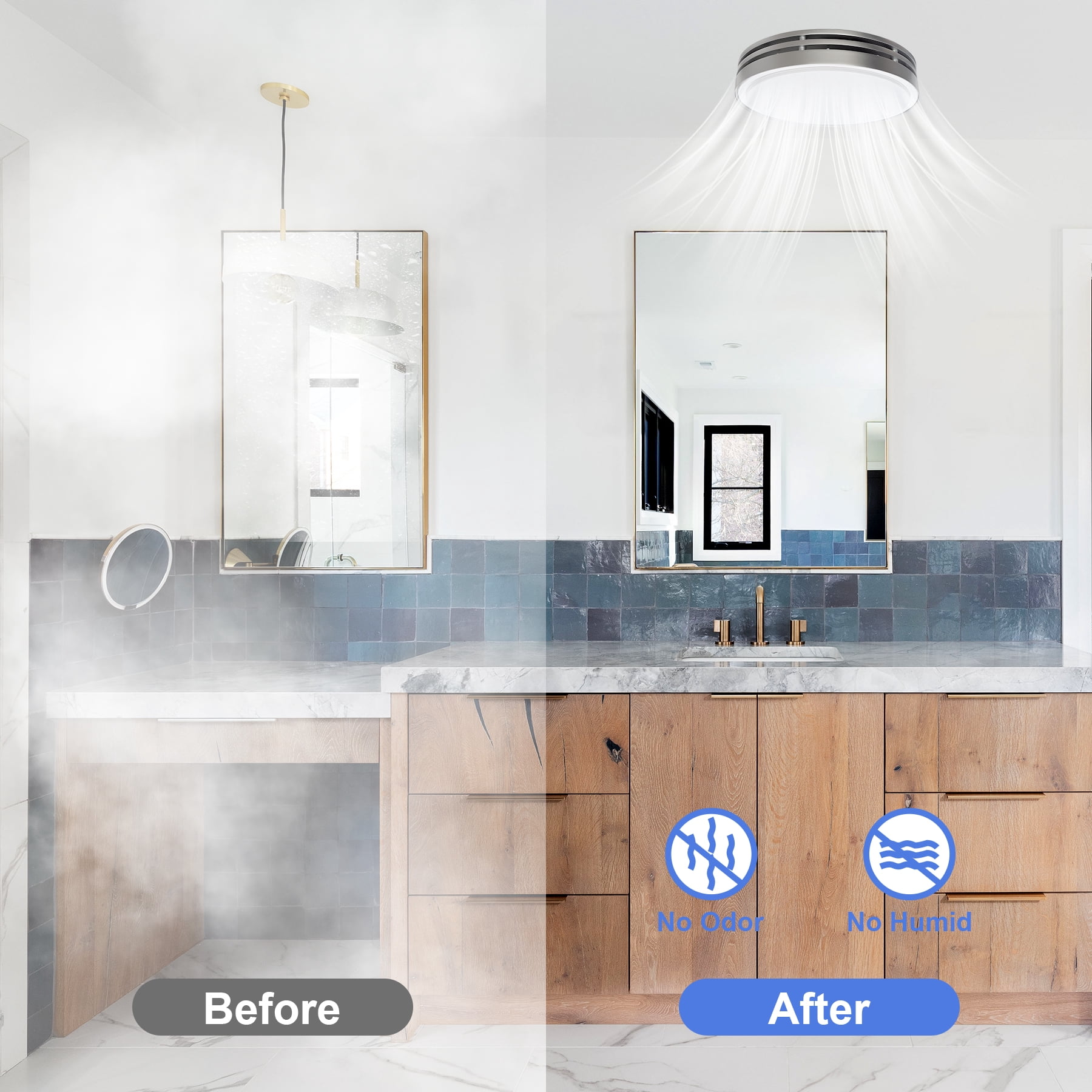 Akicon Round Sliver Bathroom Exhaust Fan with 3CCT LED Light & 5W Night Light, 110 CFM, 2.0 Sones Quiet Energy Efficient Vent Fan, 2700K/4000K/5500K