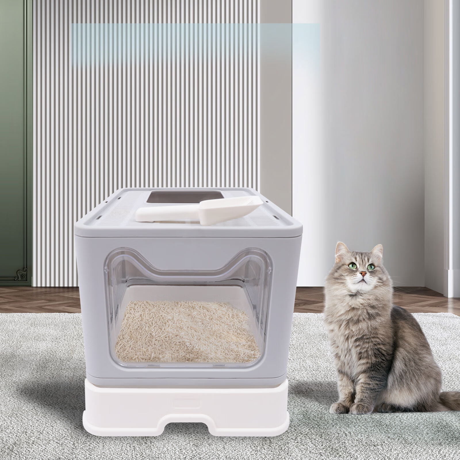 Wuzstar Folding Cat Litter Box Large Space Enclosed Cat Pet Toilet with