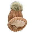 thumbnail image 2 of C.C Thick Cable Knit Faux Fuzzy Fur Pom Fleece Lined Skull Cap Cuff Beanie, Sand, 2 of 2