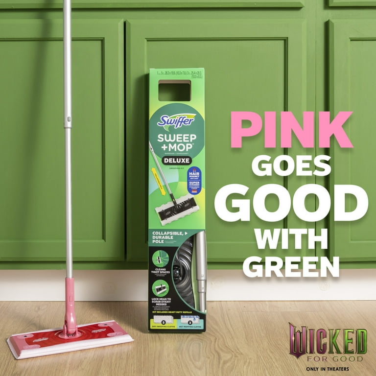 Swiffer Sweep and Mop 2-in-1 Dry + Wet Floor Mopping and Sweeping Kit (1 Sweeper, 5 Heavy Duty Dry Cloths, 3 Heavy Duty Wet Cloths)