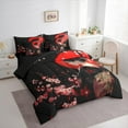 thumbnail image 3 of Manfei Chic Geisha Twin Bedding Sets 7pcs, Anime Girl Bedding Comforter Set, Japanese Cherry Blossoms Sheet Sets, Black Red Breathable Home Decor, 3 of 8
