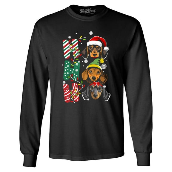 Shop4Ever Men's Ho Ho Ho Christmas Daschund Weiner Dogs Long Sleeve Shirt Medium Black