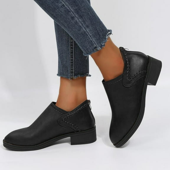 Aayomet Womens Boots Ankle Heeled Booties Fashion Thick Heel Designr Slip On Boots Casual Shoes Zip Back Detail Booties (Black, 7)