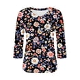 thumbnail image 4 of Ounisa T-Shirts à Manches 3/4 pour Femmes Col en V Manches Raglan Chandail Imprimé Décontracté Tendance Printemps Été Mode Hauts P-2TG, 4 of 6