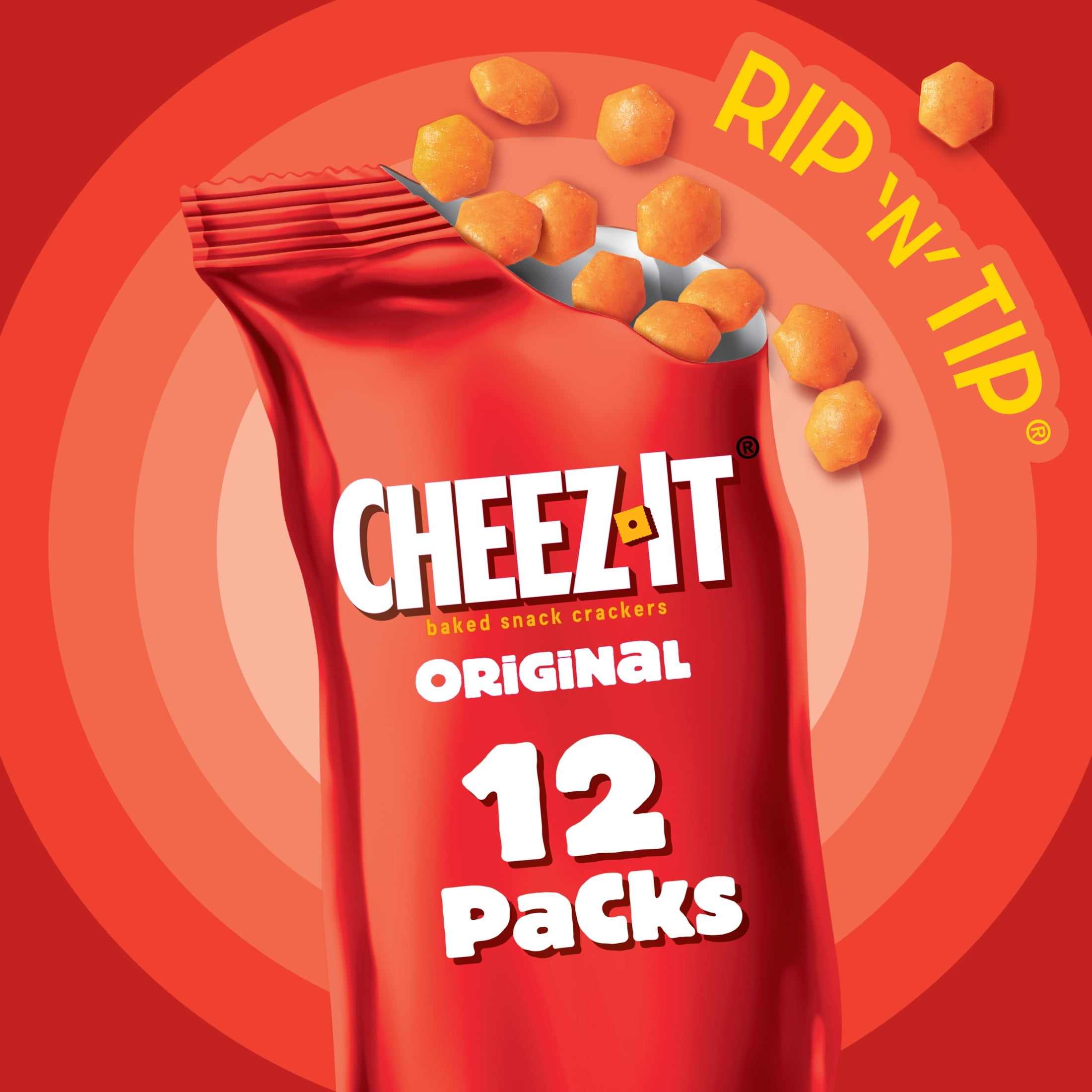 (4 pack) Gripz Cheez-It Original Mini Cheese Crackers, Kids Snacks, 12 Count