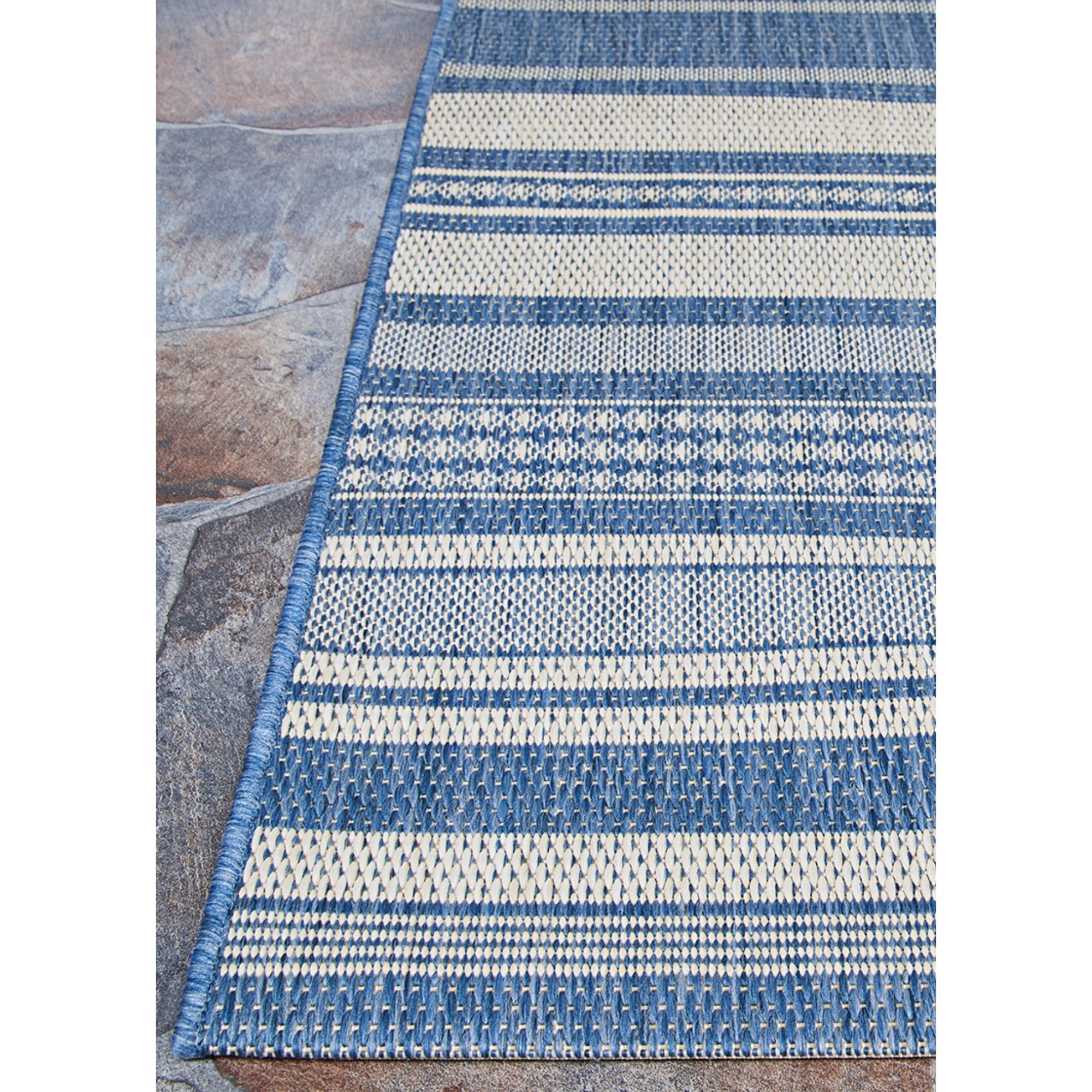 Couristan 8.5' x 8.5' Striped Indoor Outdoor Square Area Throw Rug - Blue and White