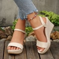 thumbnail image 2 of Rokment Womens Platform Wedges Dressy Shoes for Ladies with Glitter Rhinestones Charms Trendy Casual Suede Open Toe Chunky High Heels Summer Dress Pumps Beige Size 6.5, 2 of 6
