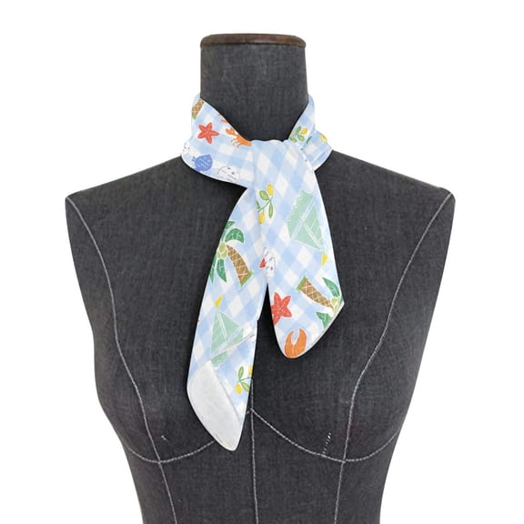 Square Scarf 24x24 Inch Cartoon Beach Gingham Pattern Silky Satin Sun Protection Neck Scarf for Women Multi-Purpose Head Wrap Bandana for Hair Bag Decoration