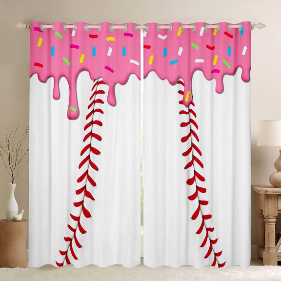 jejeloiu Baseball Games Black Out Curtains,Ice Cream Print Curtains Pack of 2 (42x63 Each) For Girls Teens