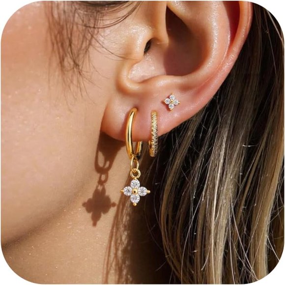 shiyou-Delicate 14K Gold-Plated Hoop Earrings Stack Set Minimalist Stackable Jewelry for Multiple Ear Piercings Dainty Everyday Earrings for Women