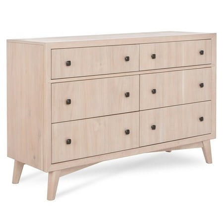UPC: 0811048039880 | Evolur Loft Antilia Mid-Century Double Dresser Sand Castle Oak 6 Drawers