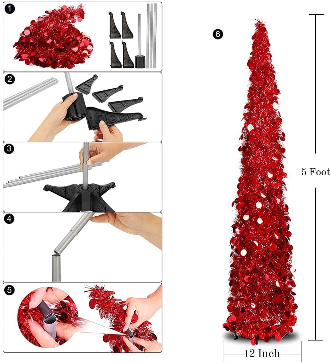Buy Pop Up Christmas Tinsel Tree with Lights Collapsible Colorful