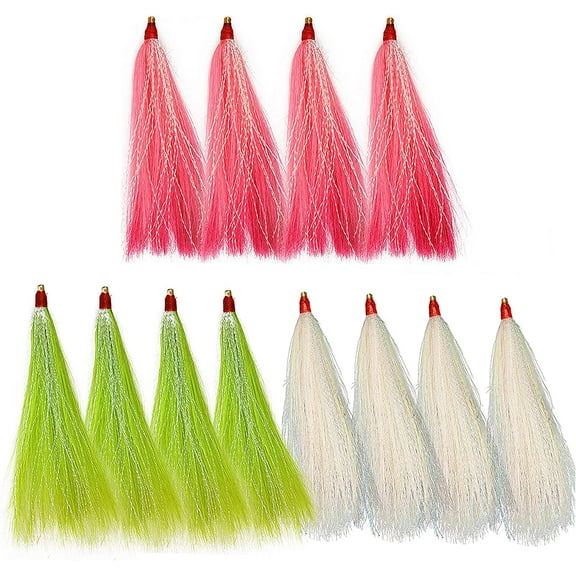 Fishing Bucktail Teaser Saltwater - 12pcs Bucktail Slide Teaser Kit for Fluke Rig Flounder Rig Saltwater Fishing Teasers Plugs 3 Colors