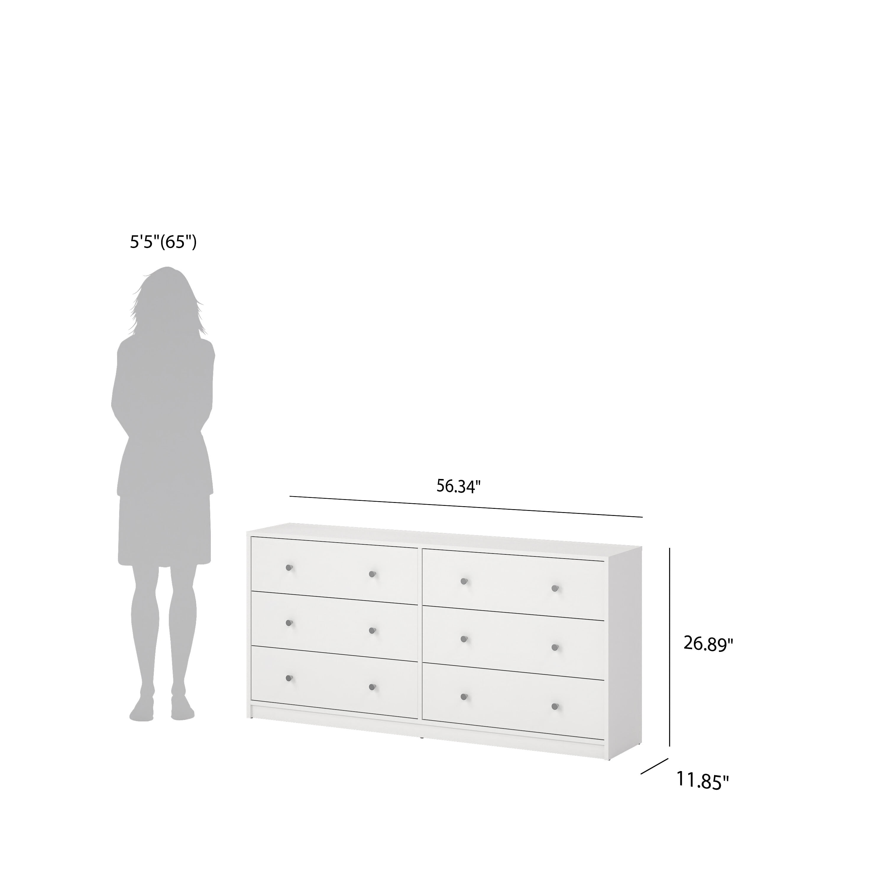 Tvilum Studio 3-Piece Bedroom Set - 6 Drawer Double Dresser And Nightstand Set Of 2, White