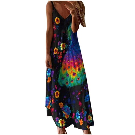 Beach Dresses for Women Spaghetti Straps V Neck Casual Flowy Vacation