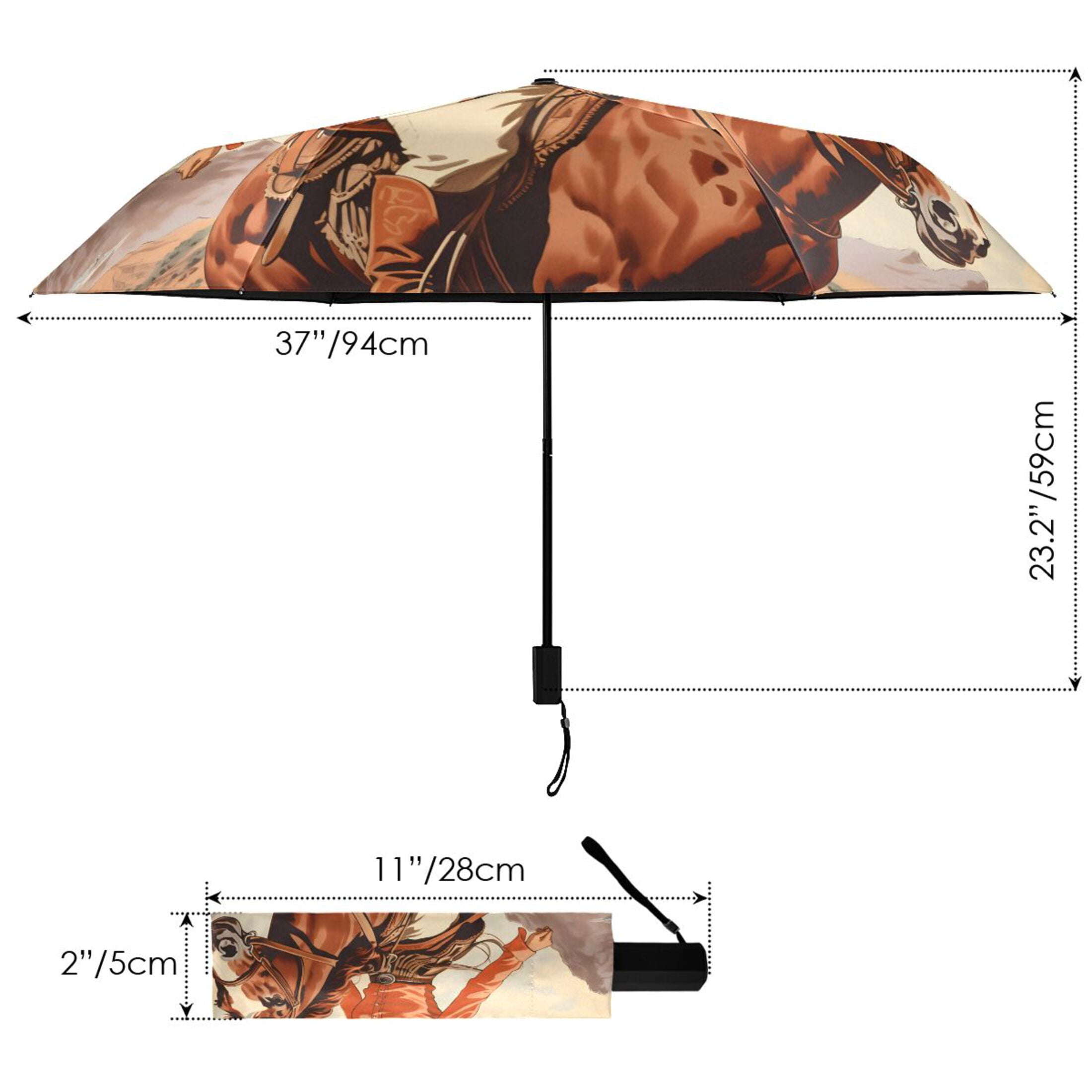 Cowgirl on Horseback Compact Sun Umbrella Windproof Travel Umbrellas for Rain Strong Portable UV Protection