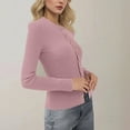 thumbnail image 2 of ZQUUVOU Women's Fall Knit Sweater Winter Slim Solid Color Button Down Long Sleeve Round Neck Tops Cardigan Pink, 2 of 5