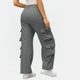 thumbnail image 4 of CQONEPT Womens Cargo Pants Drawstring Elastic Waist Causal Trousers Wide Leg Athletic Outdoors Pants with 7 Pockets Gray M, 4 of 6