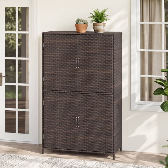 Costway Outdoor Storage Cabinet with Adjustable Shelves & Anti-Toppling Device for Garden Brown