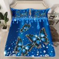 thumbnail image 2 of Manfei Cute Butterfly Queen Sheet Sets,Chic Diamond Flat Sheet,Blue Glitter Print Queen Fitted Sheet For Girls,Luxury Bedroom Decor,4pcs, 2 of 7