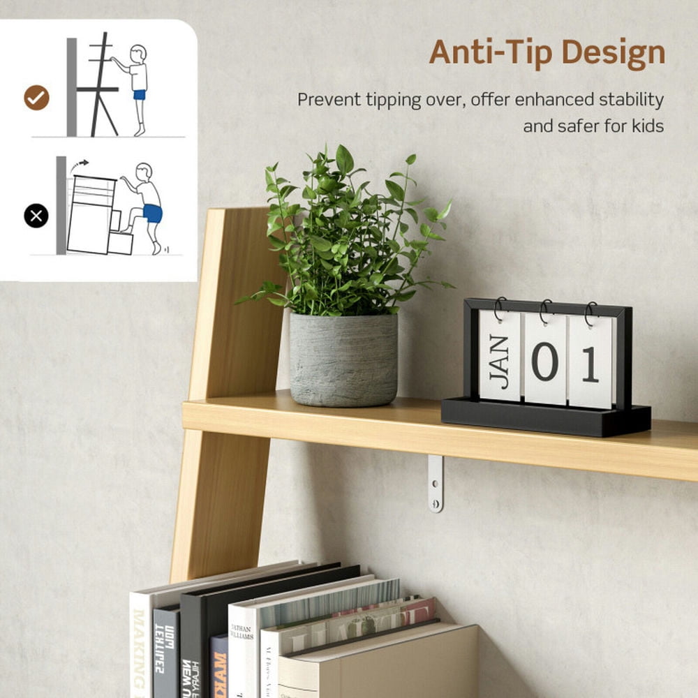 Demi Bonn 3-Tier Ladder Bookshelf, Desk Bookcase with Countertop Drawer and 2 Shelves, Beige