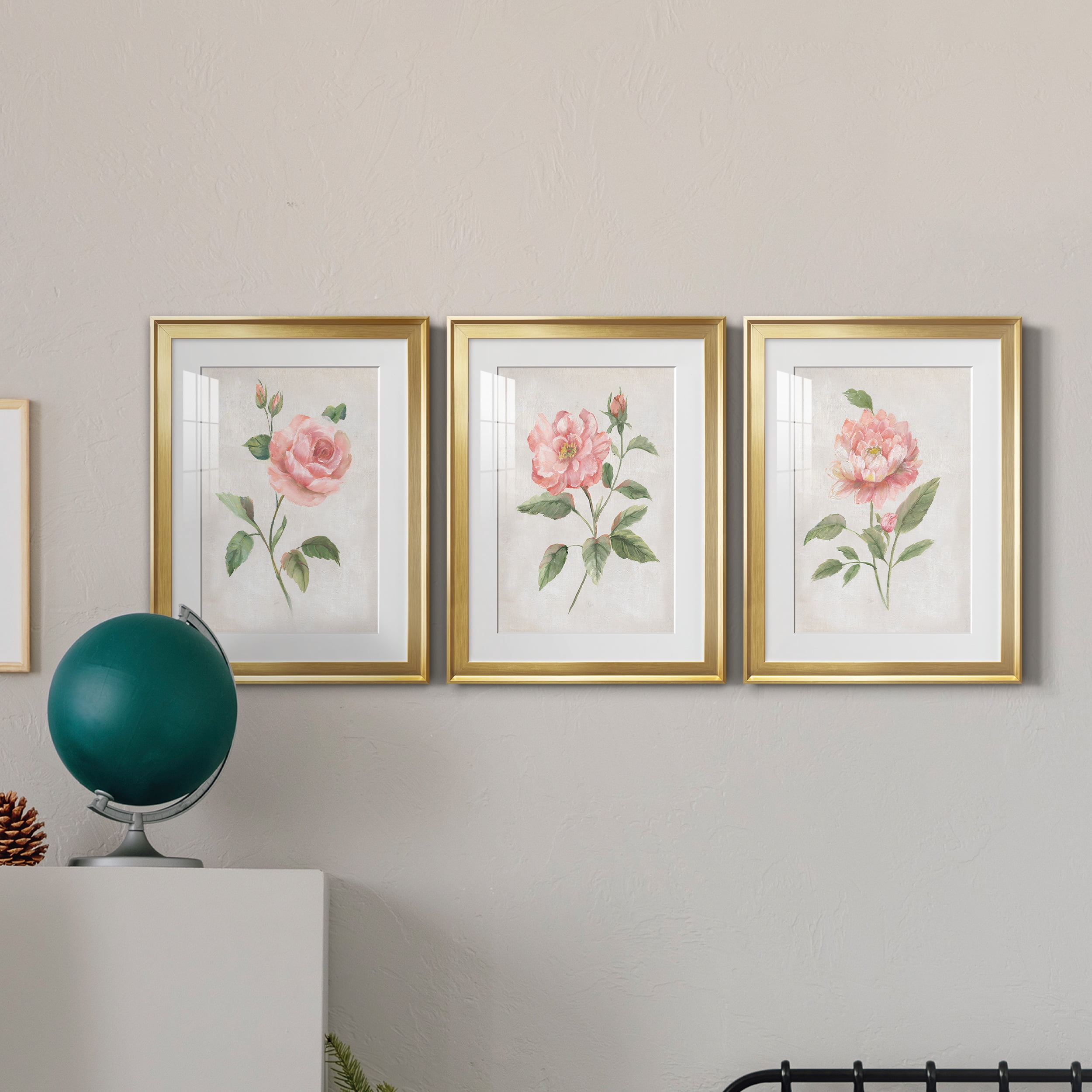 Grandiflora I Premium Framed Prints Set of 3 - Ready to Hang - 18 x 24 Each - Gold Frame