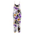 thumbnail image 5 of Womens Halloween Jumpsuits Ghost Bat Wide Leg Backless Spooky Overalls Skull Skeleton Halter Horror Rompers, S, 5 of 6