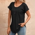thumbnail image 2 of Women's Curved Hem Short Sleeve Shirts Summer Soft Pleated Scoop Neck Button Down Shirt Loose Fit Casual Daily Wear Tops Black, 2 of 8