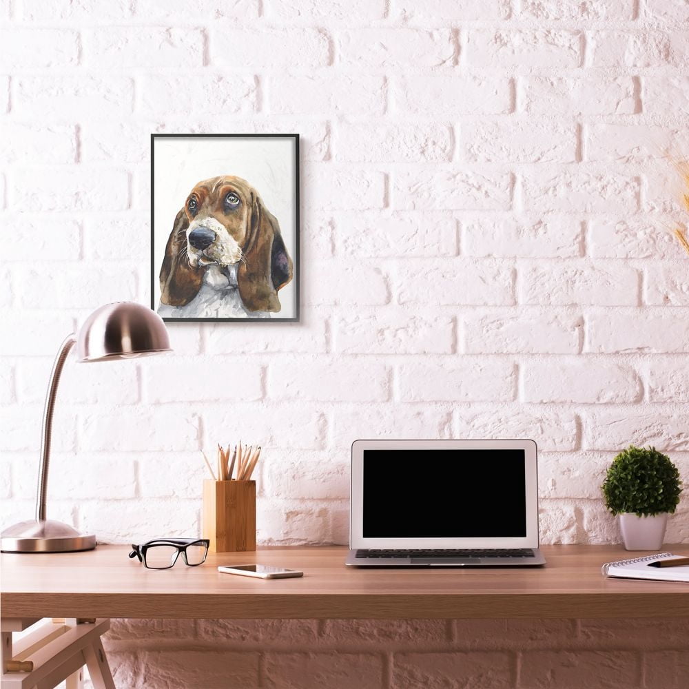Stupell Industries Basset Hound Dog Pet Animal Watercolor Painting Framed Giclee Texturized Art by George Dyachenko