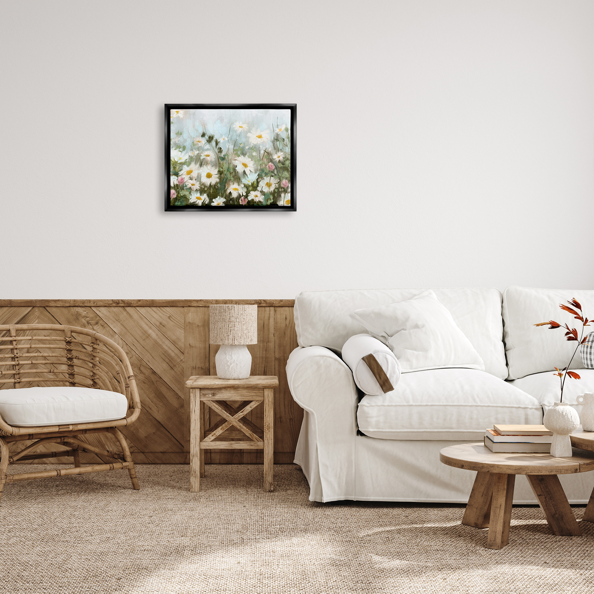Stupell Industries Daisy Field Painting Botanical & Floral Painting Black Floater Framed Art Print Wall Art, 21 x 17
