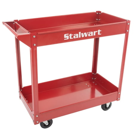 - Metal Service Utility Cart, Heavy Duty Supply Cart with Two Storage Tray Shelves- 330 lbs Capacity By Stalwart (Red)