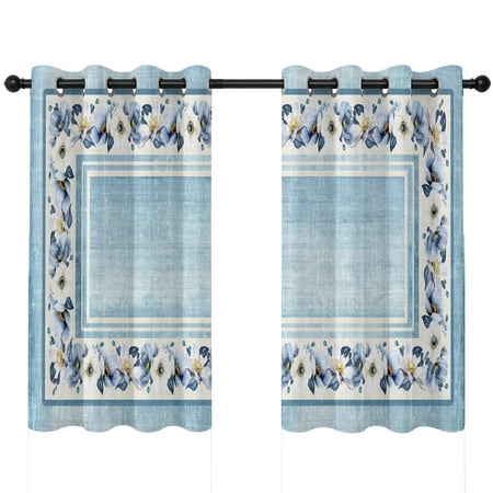 Teal Blue Spring Floral Blackout Curtains 45 Inches Long Vintage Summer Botanical Classic Thermal Insulated Room Darkening Drapes with Grommets for Living Room 52 W x 45 L 2 Panels