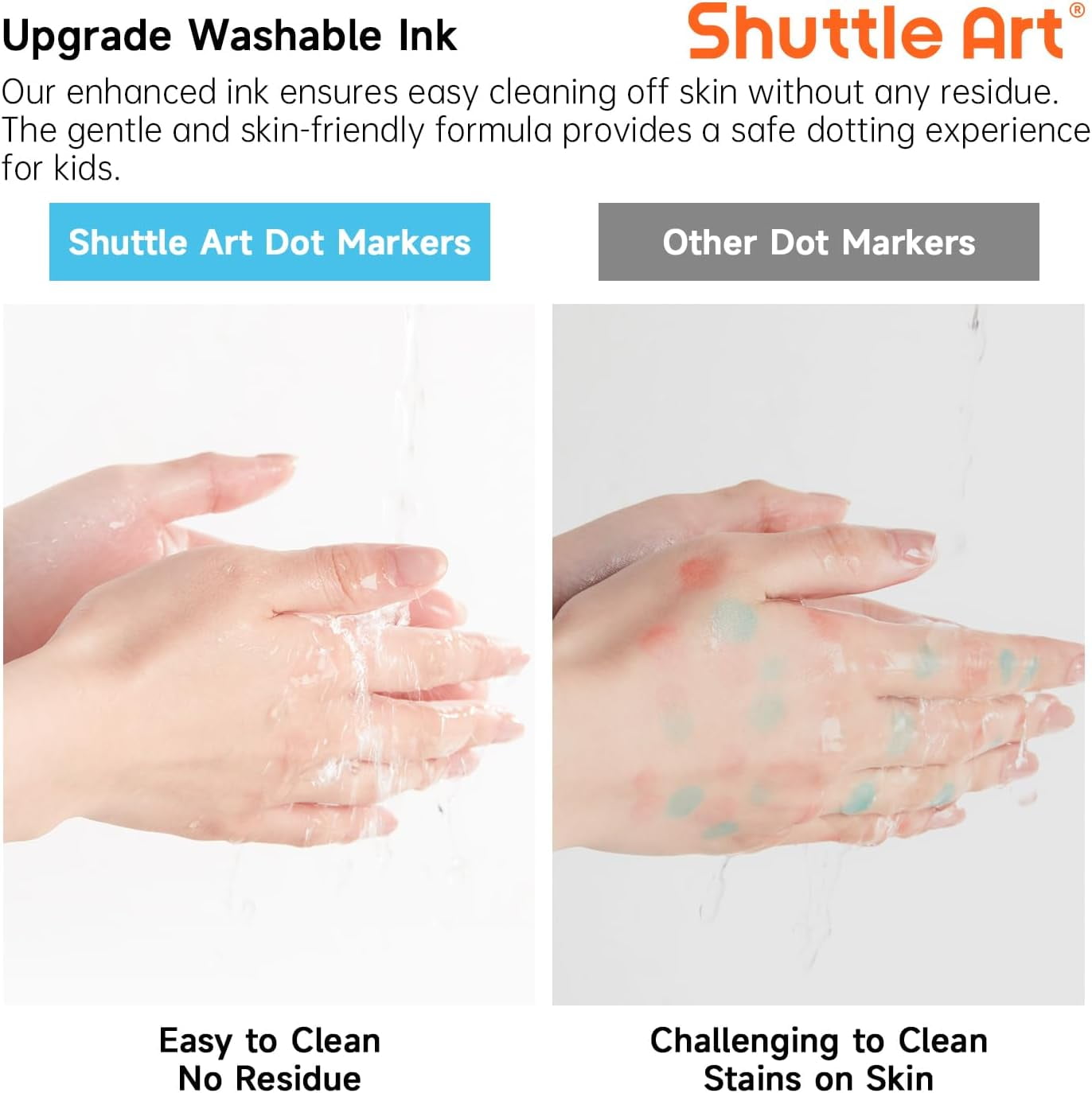 Shuttle Art Dot Markers, 30 Colors Washable with Free Activity Book, Bingo Daubers Supplies, Non Toxic Water-Based Dot Art Markers