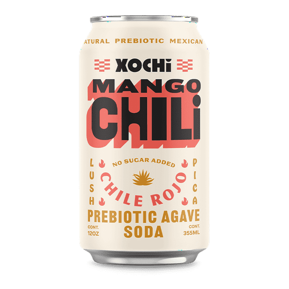 Xochi Sparkling Prebiotic Soda, Mango Chili, 12oz Cans, 12-Pack