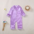 thumbnail image 2 of YDFCWXW Long Sleeve Button Down Satin Silk Pajamas, Baby Girl Boy Pjs Jumpsuit Loungewear (Purple, 12-18 Months), 2 of 9