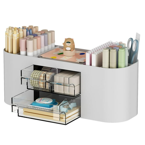 Organizador de escritorio Marbrasse con 3 cajones y 7 compartimentos, color gris