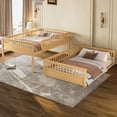 thumbnail image 3 of Bellemave Queen over Queen Bunk Bed, Wood Bunk Bed Frame with 21.7" High Guardrail, Converts to 2 Individual Beds, Space Saving Floor Bunk Beds Design for Teen Adults,Natural, 3 of 8